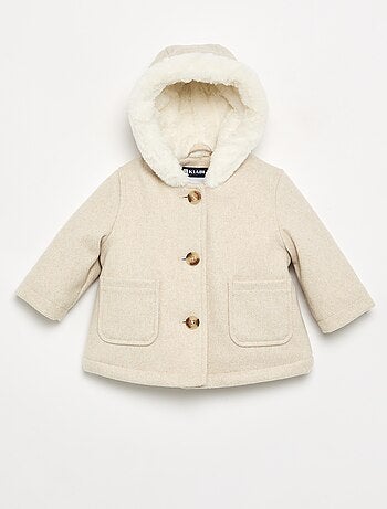 Manteau esprit lainage doublé en fausse fourrure
