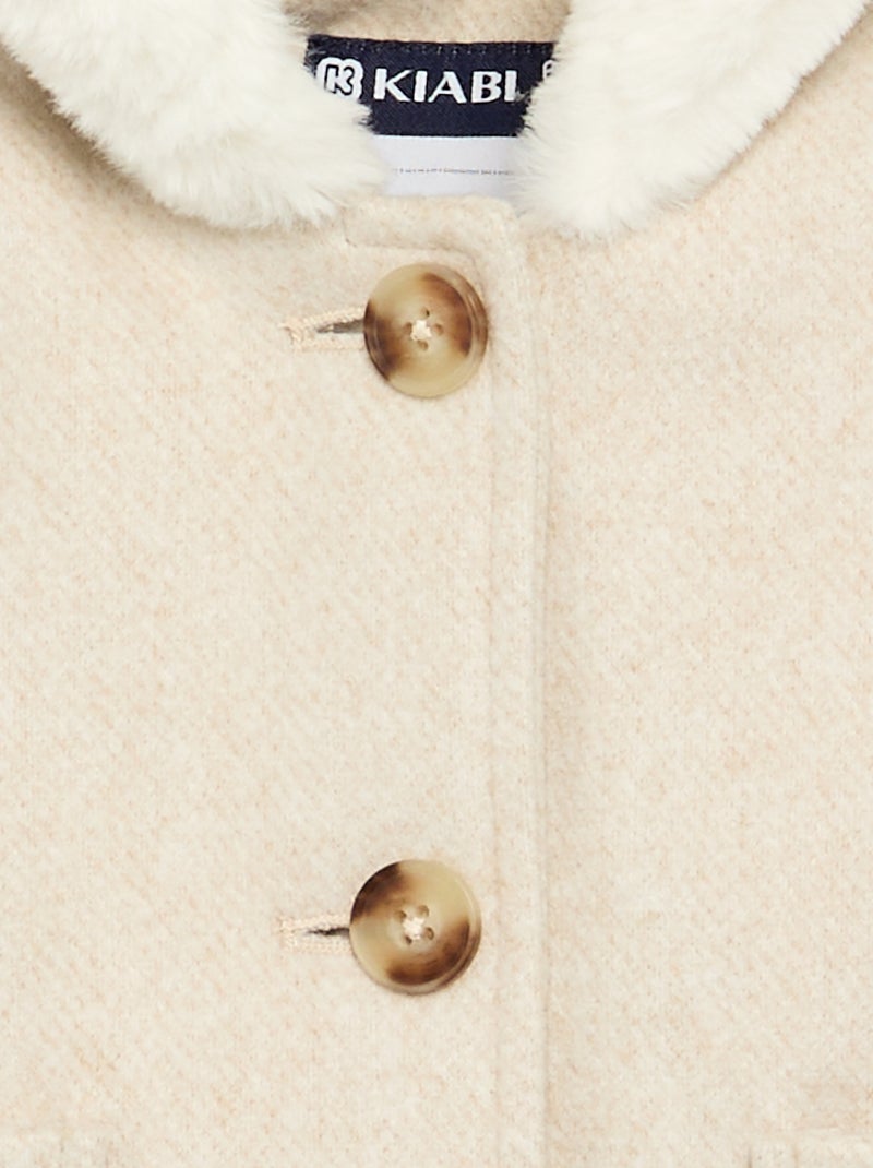 Manteau esprit lainage doublé en fausse fourrure Beige - Kiabi