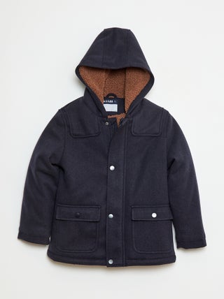 Manteau façon lainage à capuche avec doublure chaude