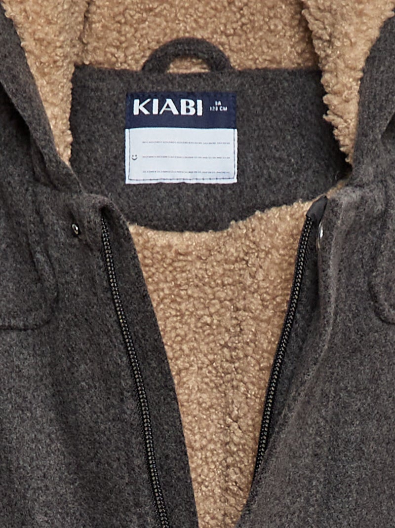 Manteau façon lainage à capuche avec doublure chaude Gris - Kiabi