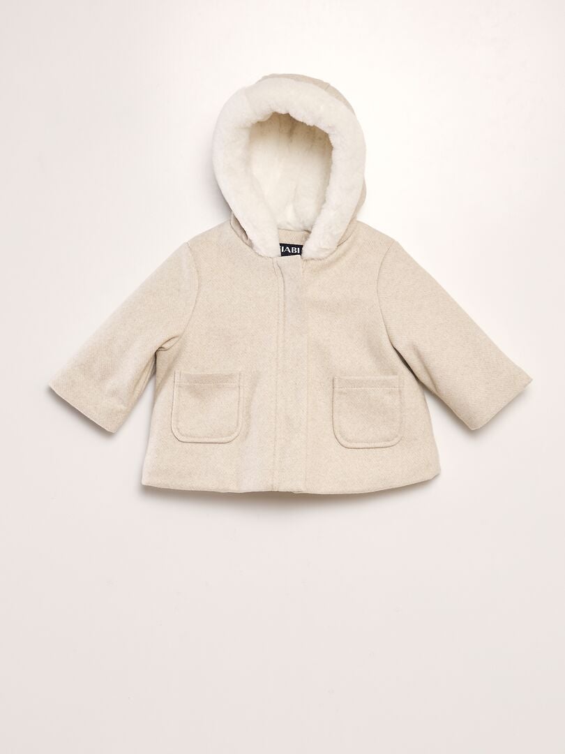 Manteau façon lainage avec fausse fourrure Beige - Kiabi