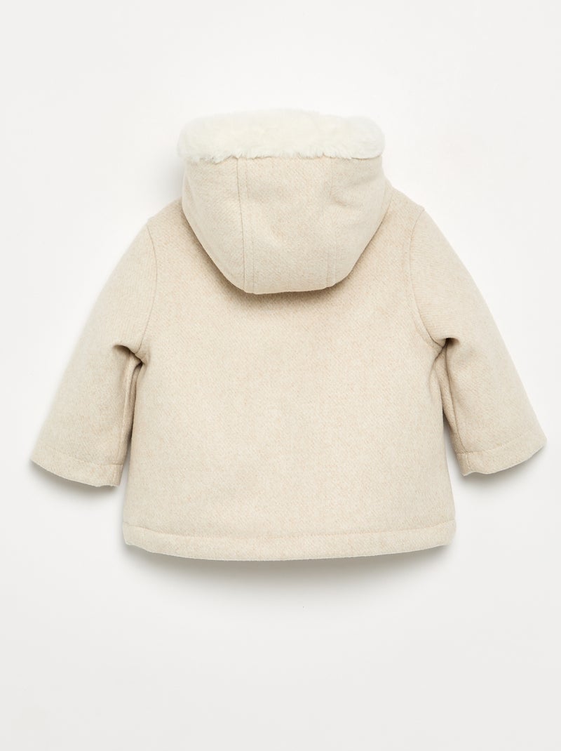 Manteau façon lainage doublé en fausse fourrure Beige - Kiabi