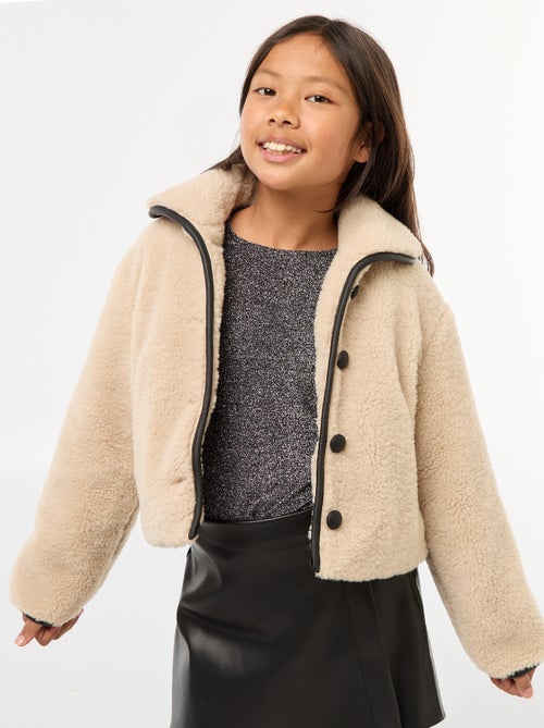 Manteau fausse fourrure avec ouverture pressionnée - Kiabi