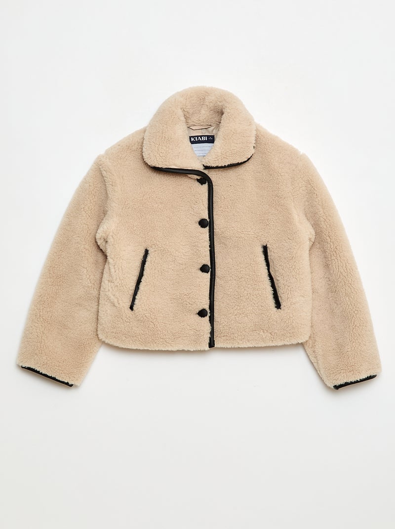 Manteau fausse fourrure avec ouverture pressionnée Beige - Kiabi