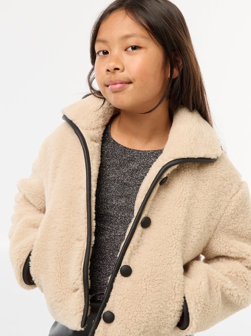 Manteau fausse fourrure avec ouverture pressionnée - Kiabi