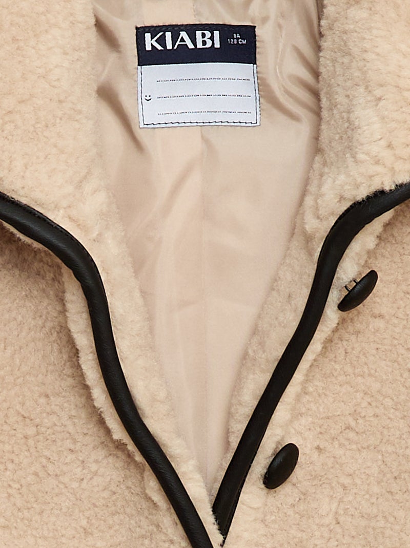 Manteau fausse fourrure avec ouverture pressionnée Beige - Kiabi