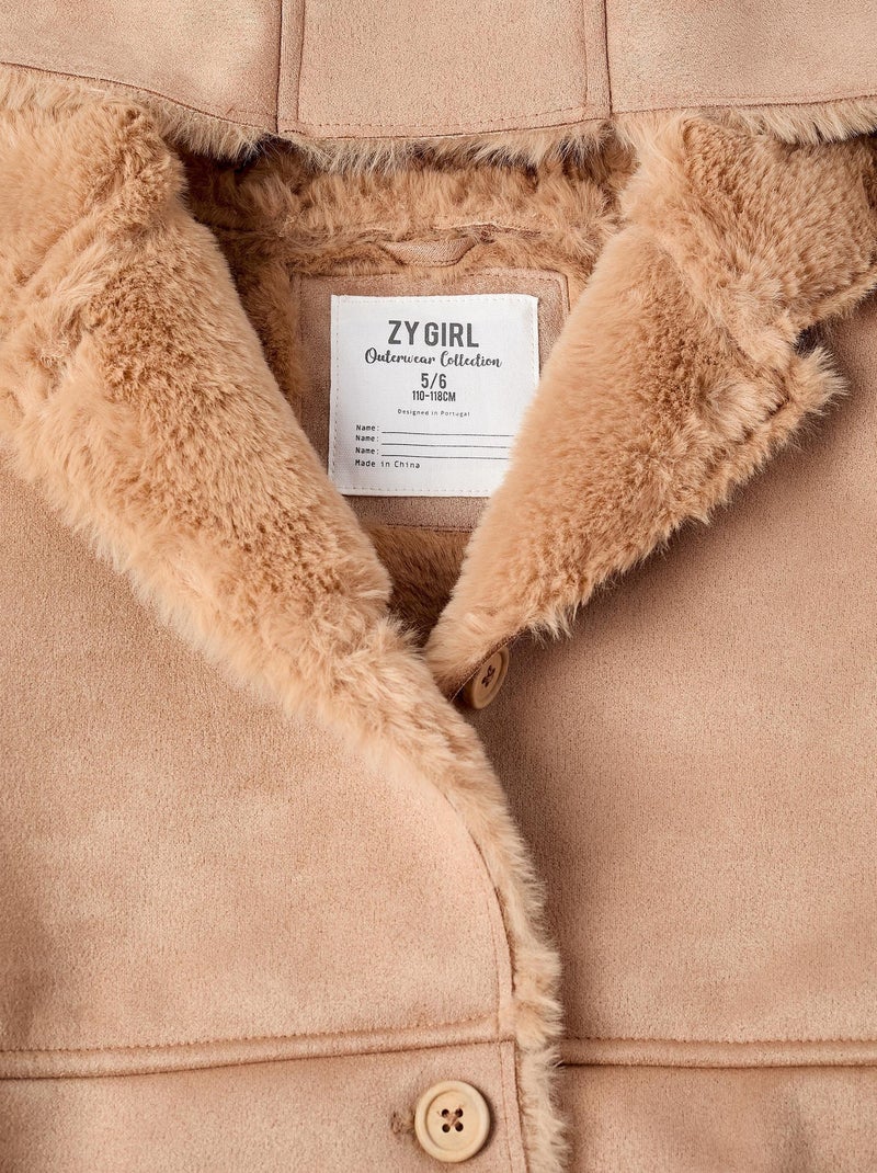 Manteau faux daim et fausse fourrure ISTANBUL Beige - Kiabi