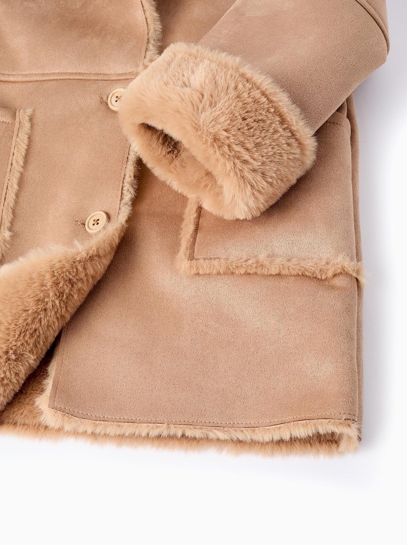Manteau faux daim et fausse fourrure ISTANBUL Beige - Kiabi