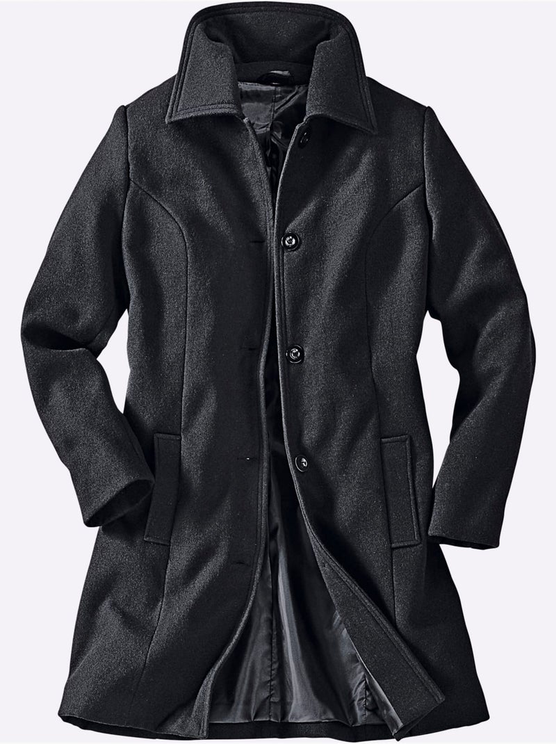Manteau femme col revers à épaules structurantes et poches à rabat - taille standard - moda vilona Noir - Kiabi