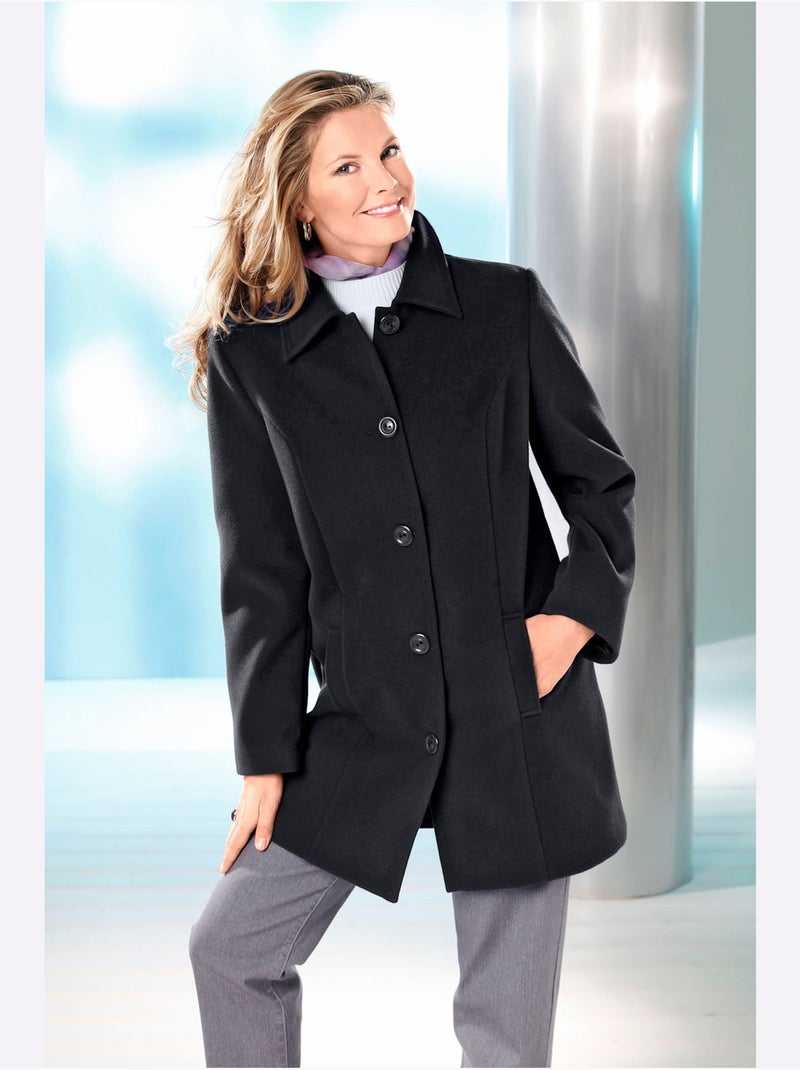 Manteau femme col revers à épaules structurantes et poches à rabat - taille standard - moda vilona Noir - Kiabi