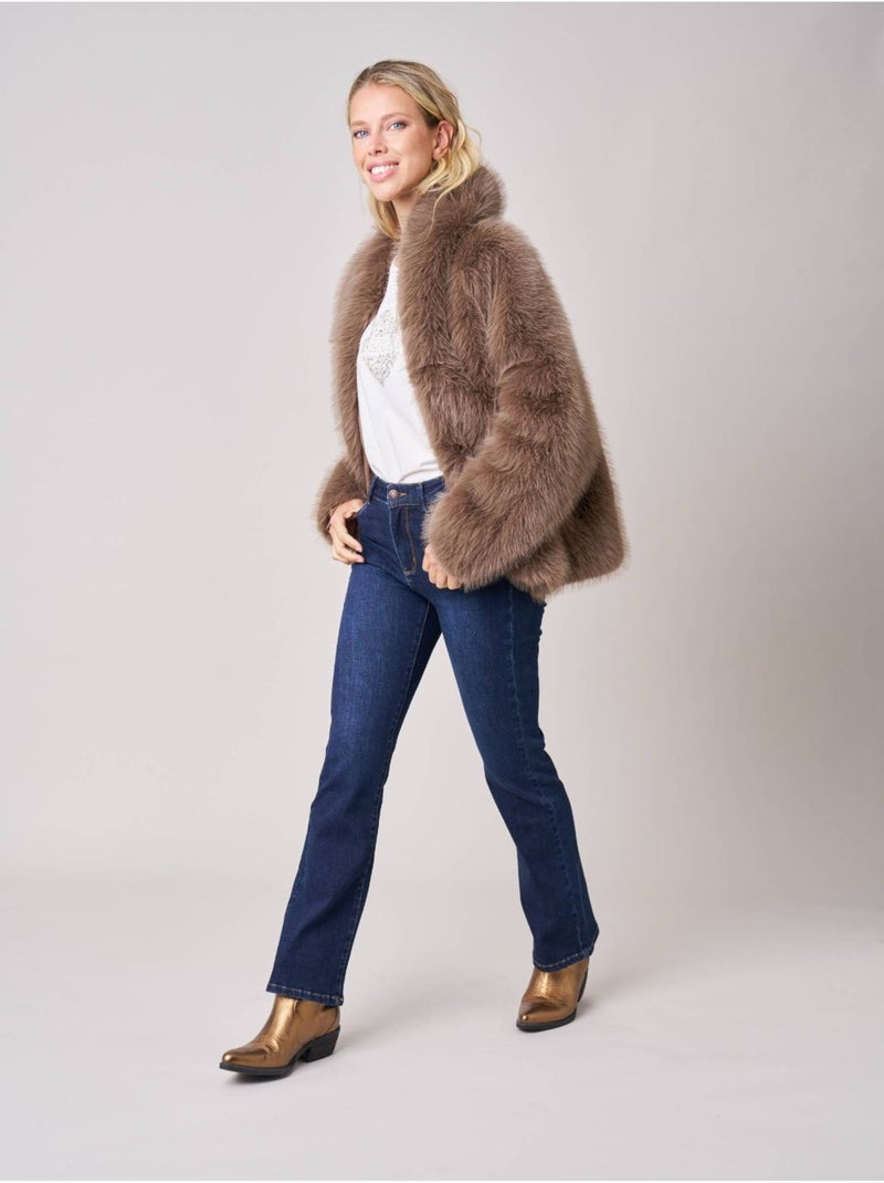 Manteau femme effet fourrure 'deeluxe' Gris taupe - Kiabi