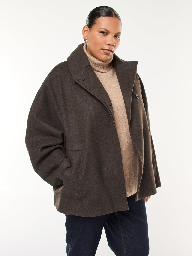 Manteau forme cape façon lainage Marron - Kiabi