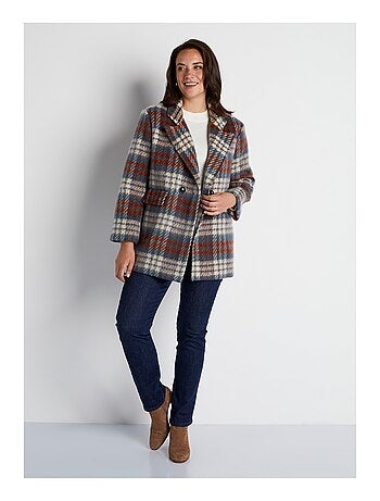 Manteau hiver court tissu chaud carreaux
