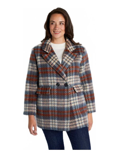 Manteau hiver court tissu chaud carreaux - Kiabi