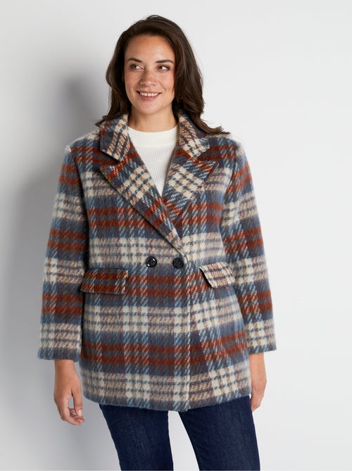 Manteau hiver court tissu chaud carreaux - Kiabi