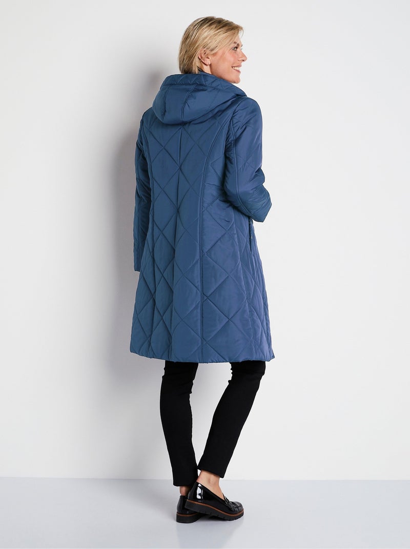 Manteau hiver long matelassé à capuche - Afibel Bleu - Kiabi