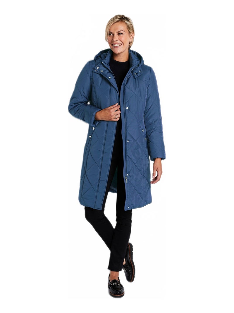 Manteau hiver long matelassé à capuche Bleu - Kiabi