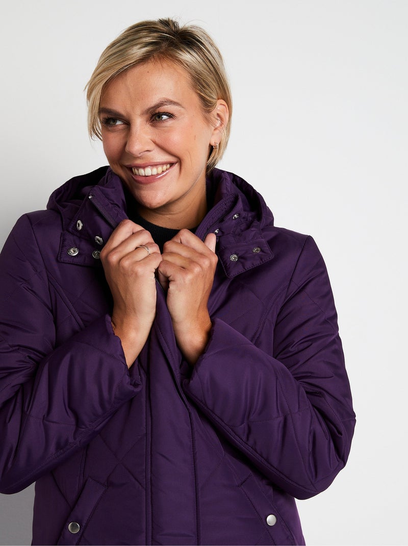 Manteau hiver long matelassé à capuche Violet - Kiabi