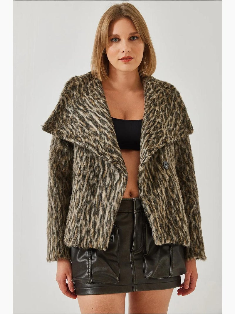 Manteau imprimé léopard brossé lucci Grège - Kiabi