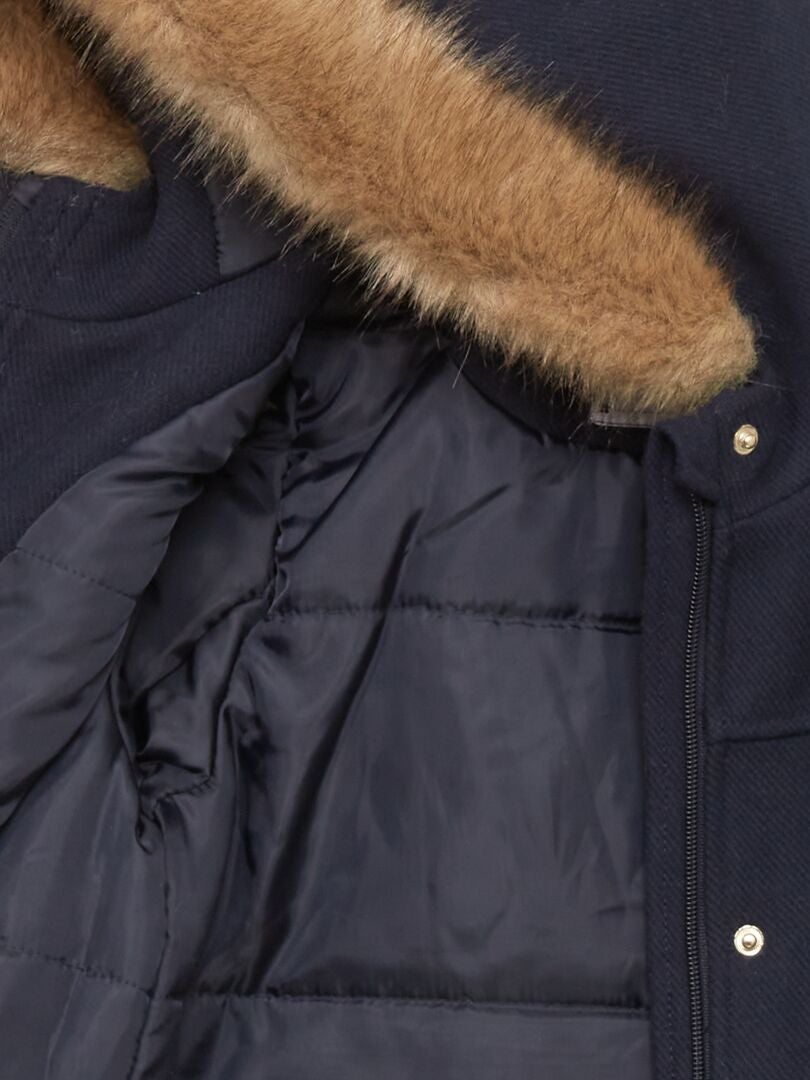Manteau lainage à capuche Marine - Kiabi