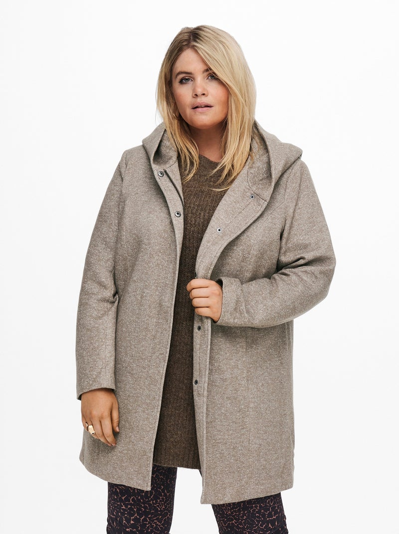Manteau long à capuche Beige Grandes tailles Femme