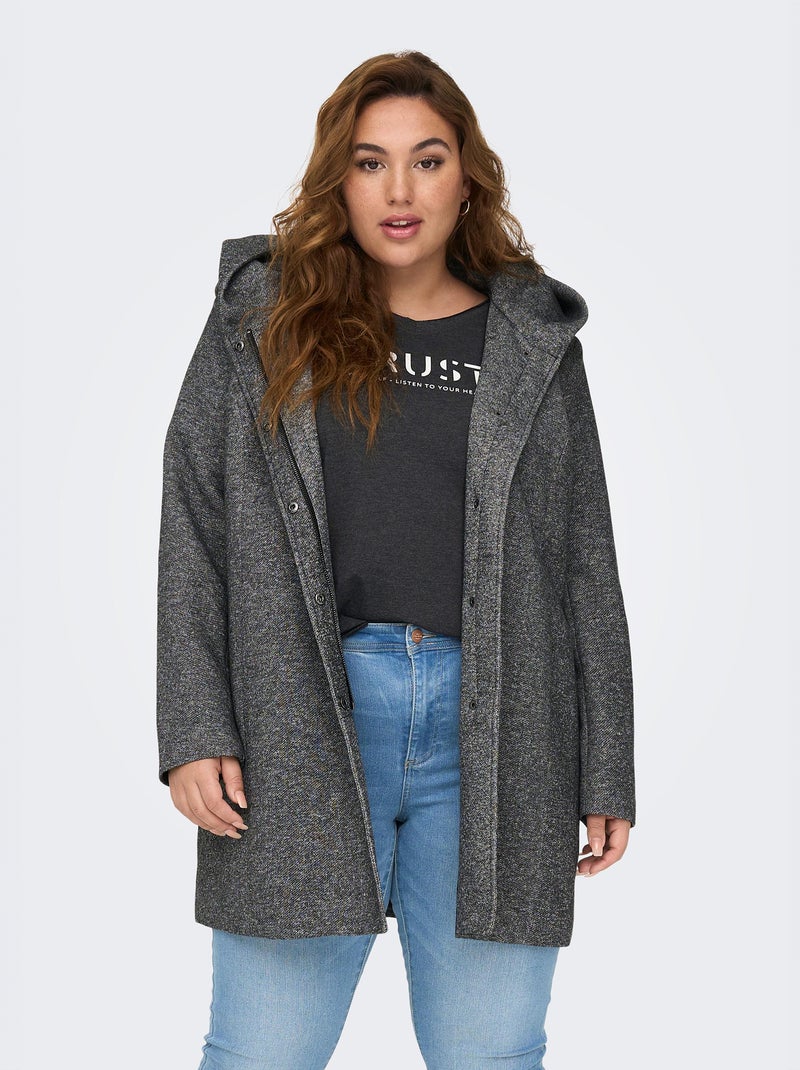 Manteau long à capuche Gris - Kiabi