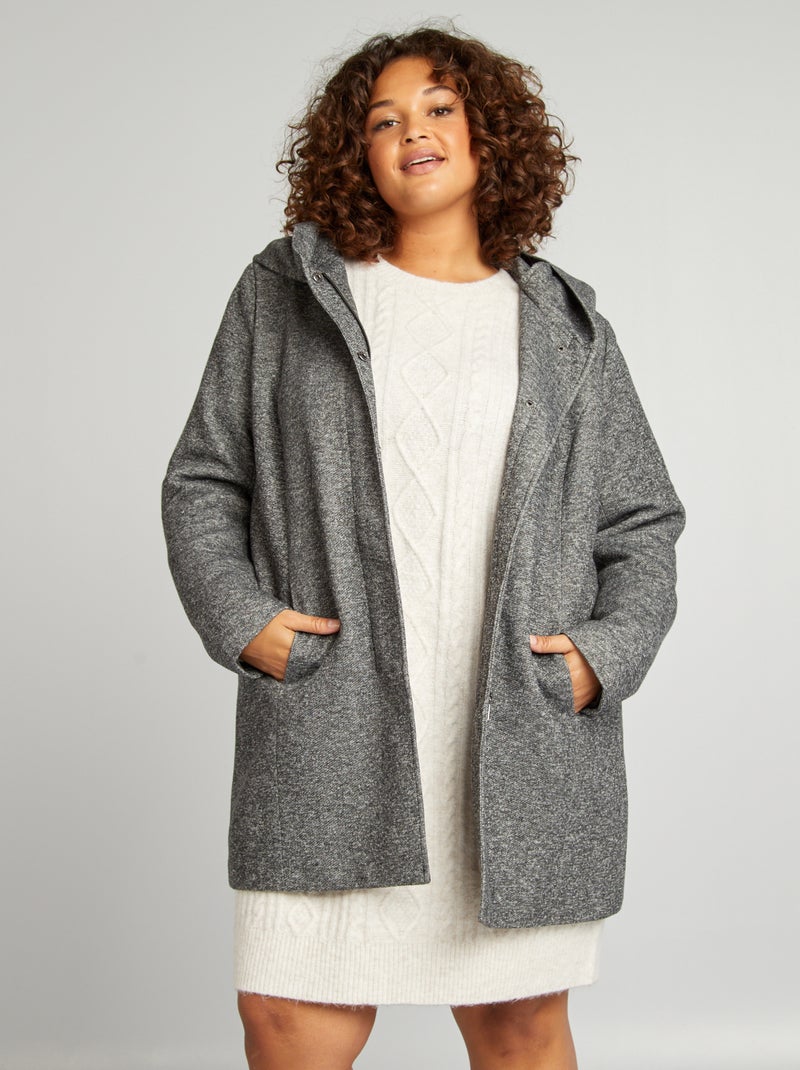 Manteau long à capuche Gris Grandes tailles Femme