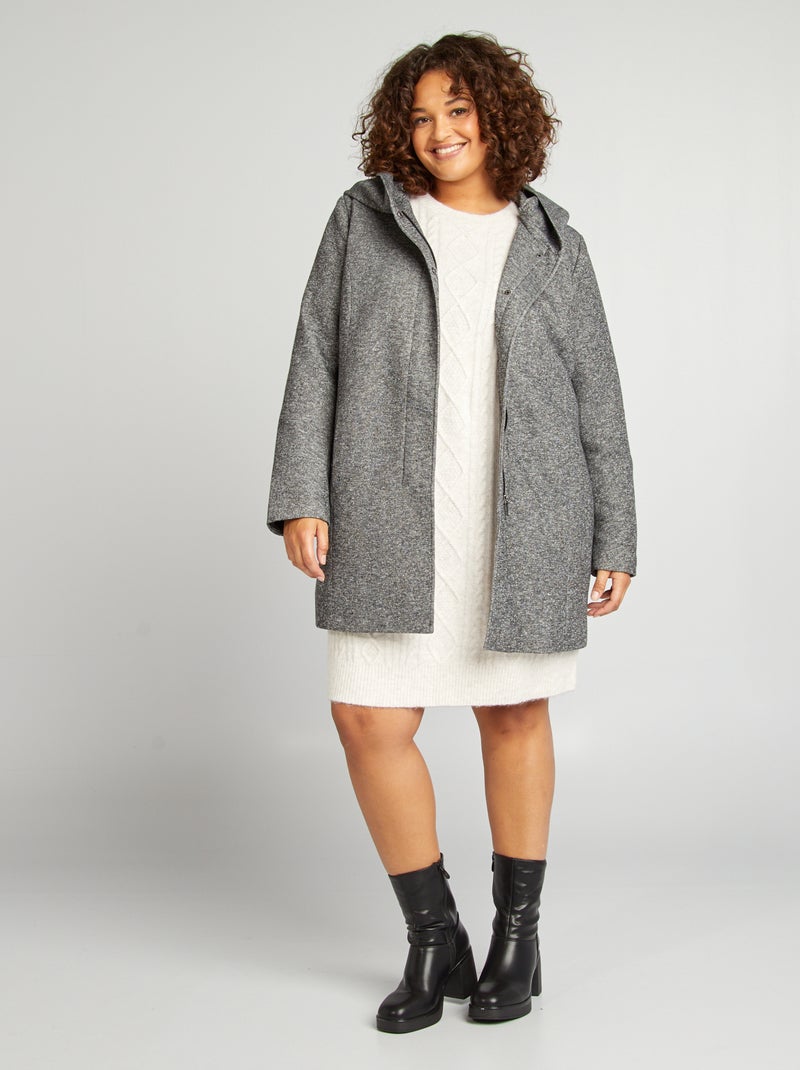 Manteau long à capuche Gris - Kiabi