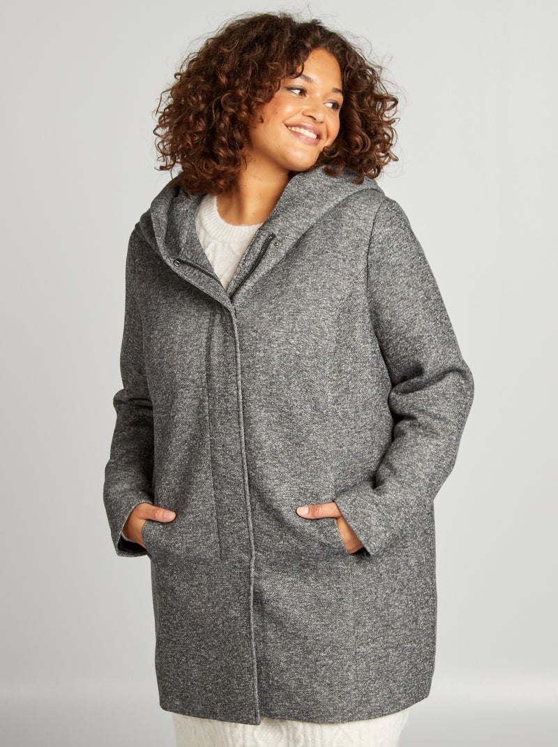 Manteau long à capuche Gris - Kiabi