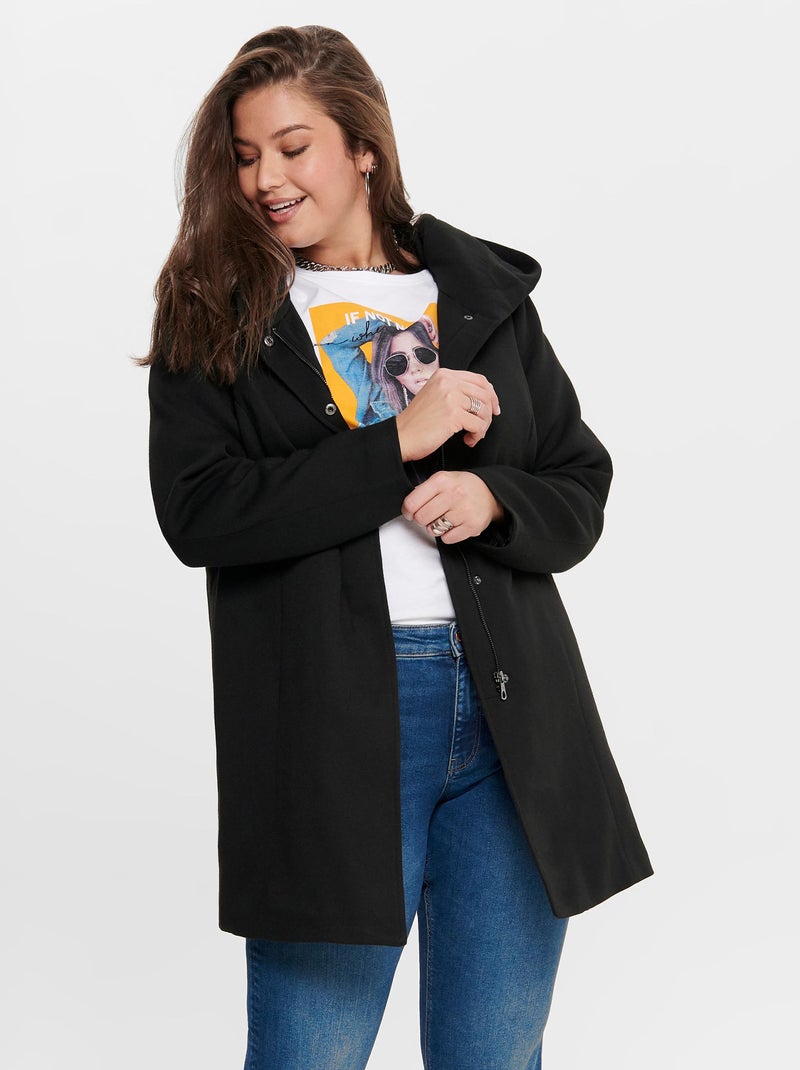 Manteau long à capuche noir - Kiabi