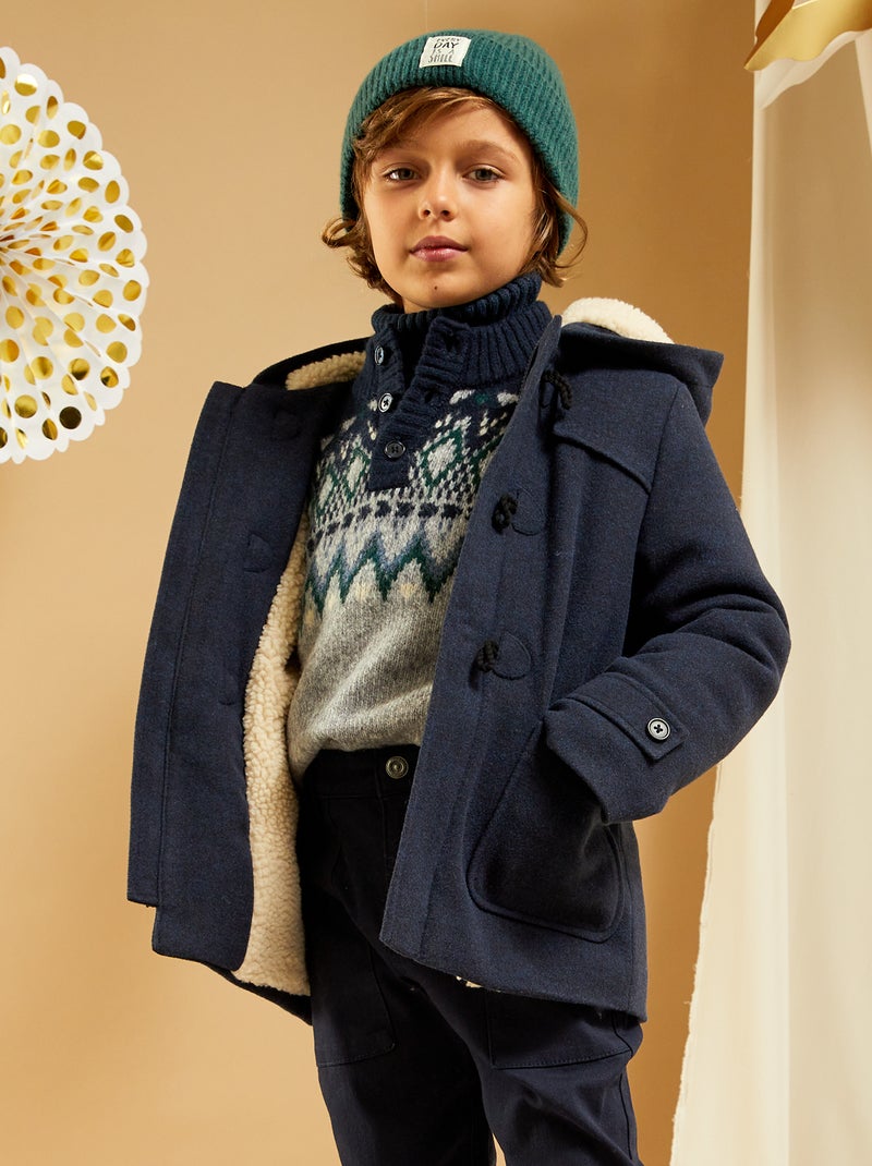 Manteau long avec capuche Bleu - Kiabi