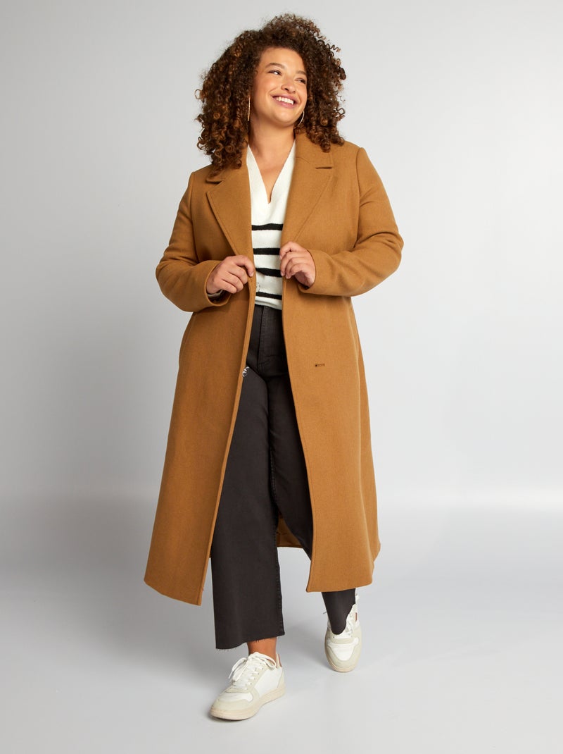 Manteau long avec ceinture à nouer Camel - Kiabi