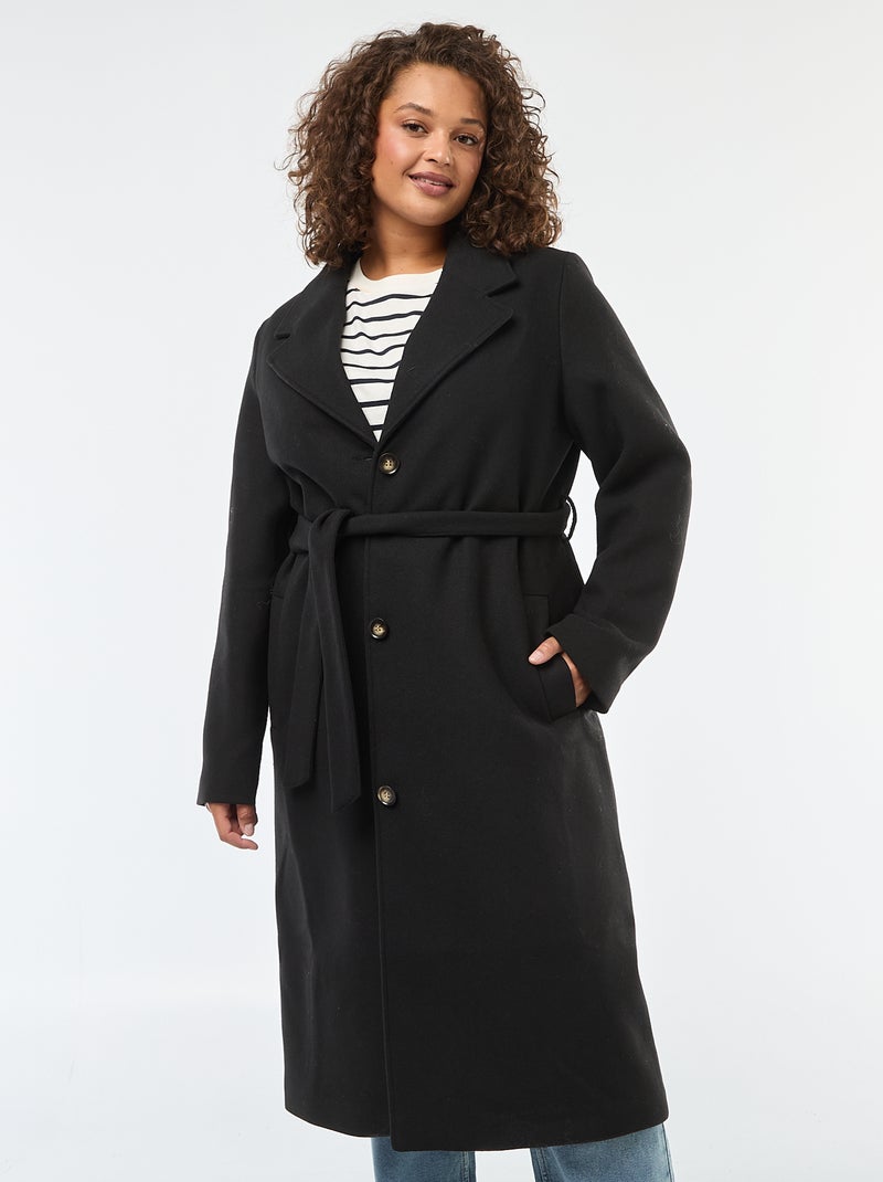 Manteau long avec ceinture Noir - Kiabi