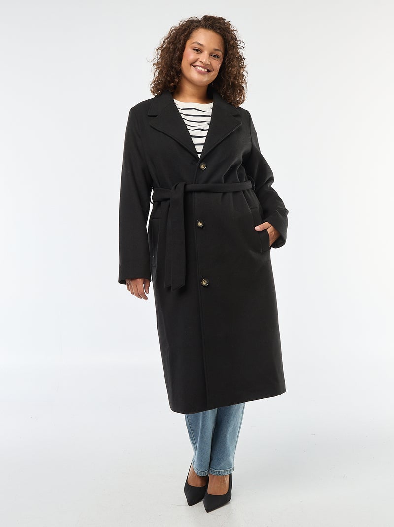Manteau long avec ceinture Noir - Kiabi