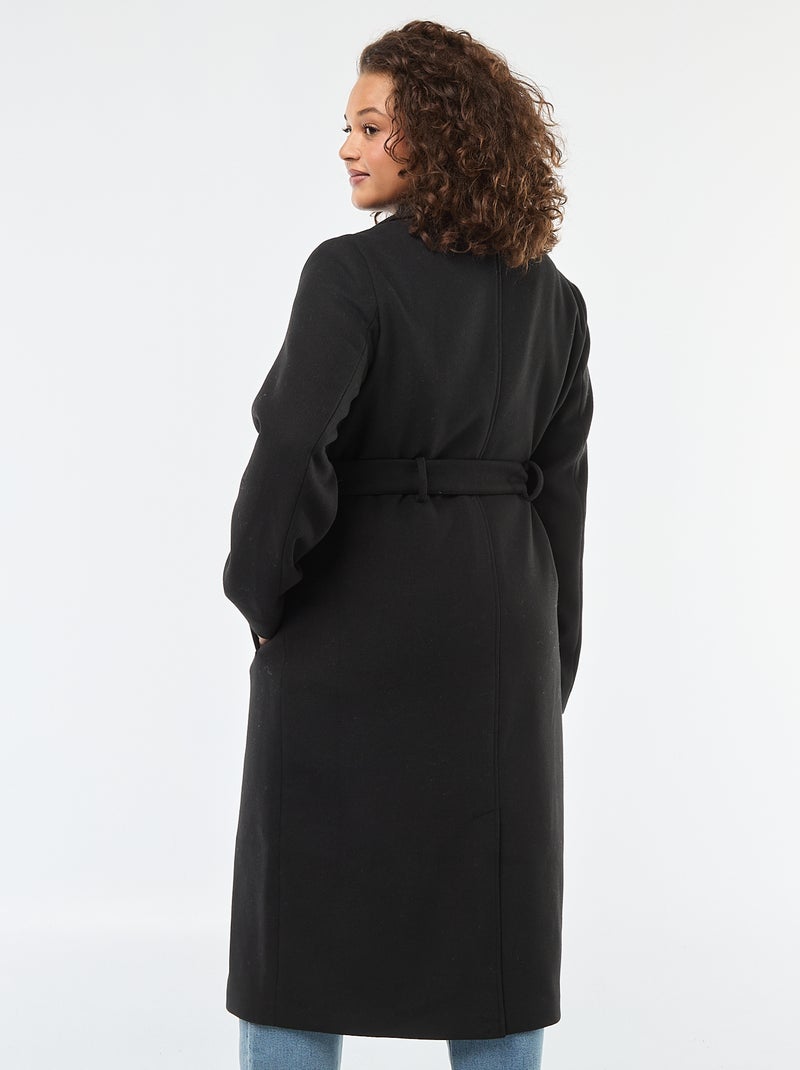 Manteau long avec ceinture Noir - Kiabi
