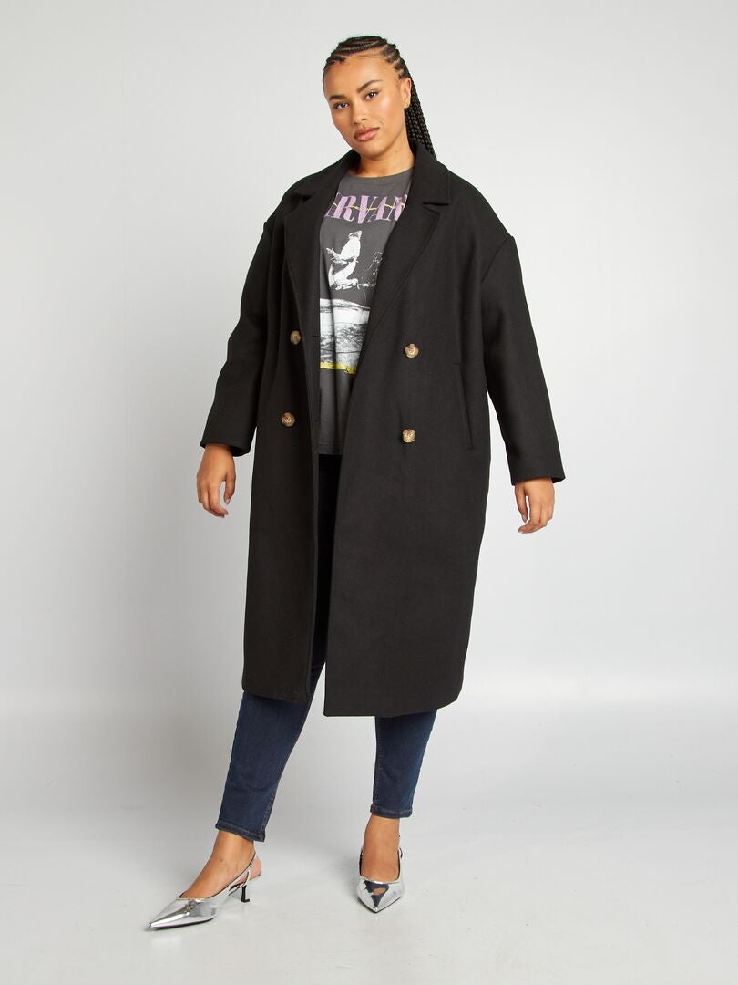 Manteau long avec double boutonnage noir - Kiabi