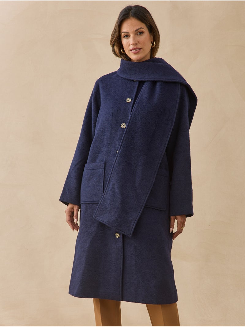 Manteau long avec écharpe coordonnée - daxon Bleu marine - Kiabi