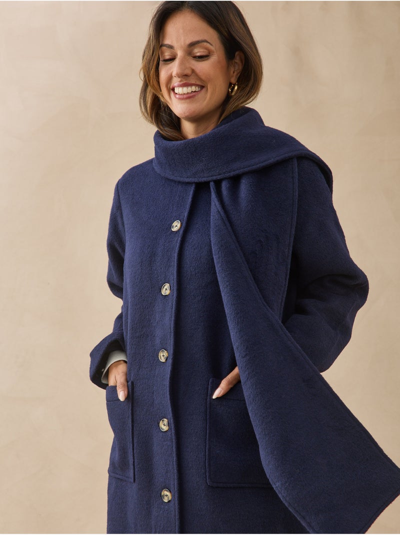 Manteau long avec écharpe coordonnée - daxon Bleu marine - Kiabi