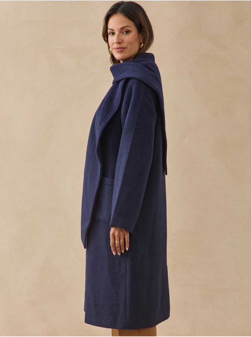 Manteau long avec écharpe coordonnée - daxon Bleu marine - Kiabi