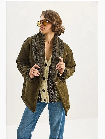 Manteau long boutonné en fausse fourrure lucci