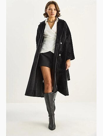 Manteau long boutonné en peluche avec col veste lucci
