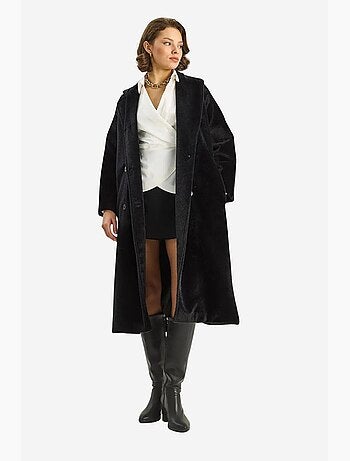 Manteau long boutonné en peluche avec col veste lucci