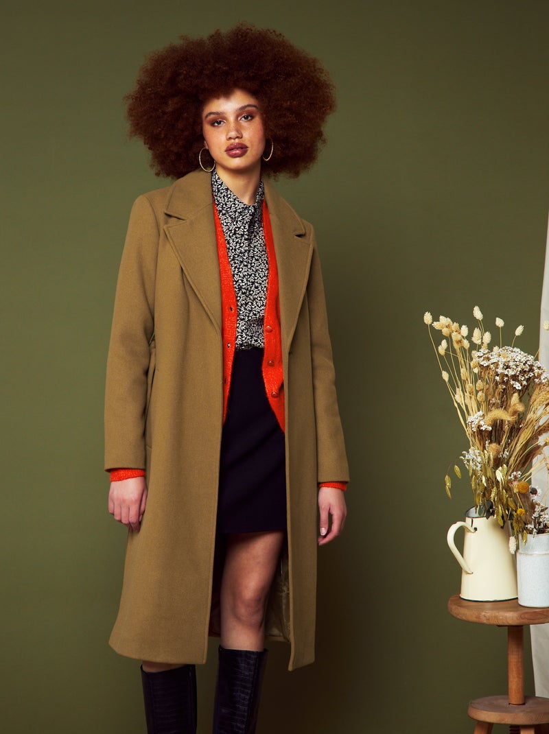 Manteau long ceinturé Camel - Kiabi