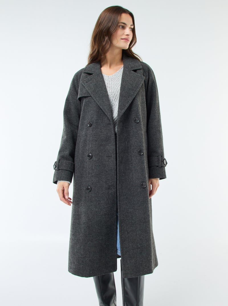 Manteau long chaud à ceinture Gris - Kiabi