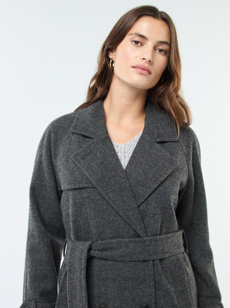 Manteau long chaud à ceinture Gris - Kiabi
