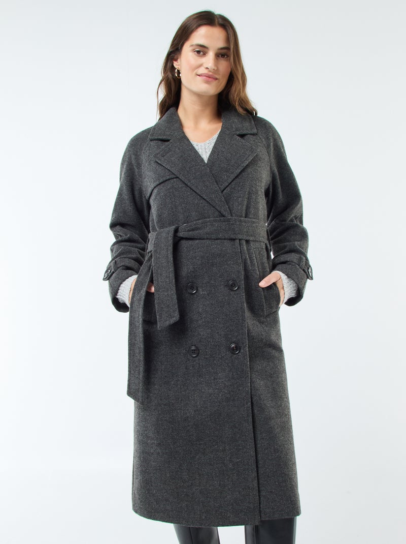 Manteau long chaud à ceinture Gris - Kiabi