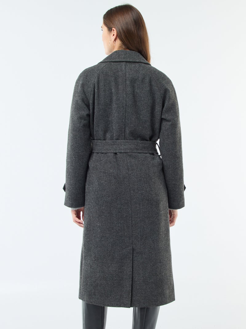 Manteau long chaud à ceinture Gris - Kiabi