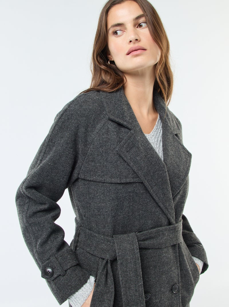 Manteau long chaud à ceinture Gris - Kiabi