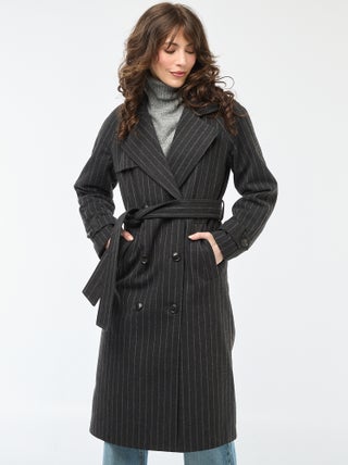 Manteau long chaud à ceinture