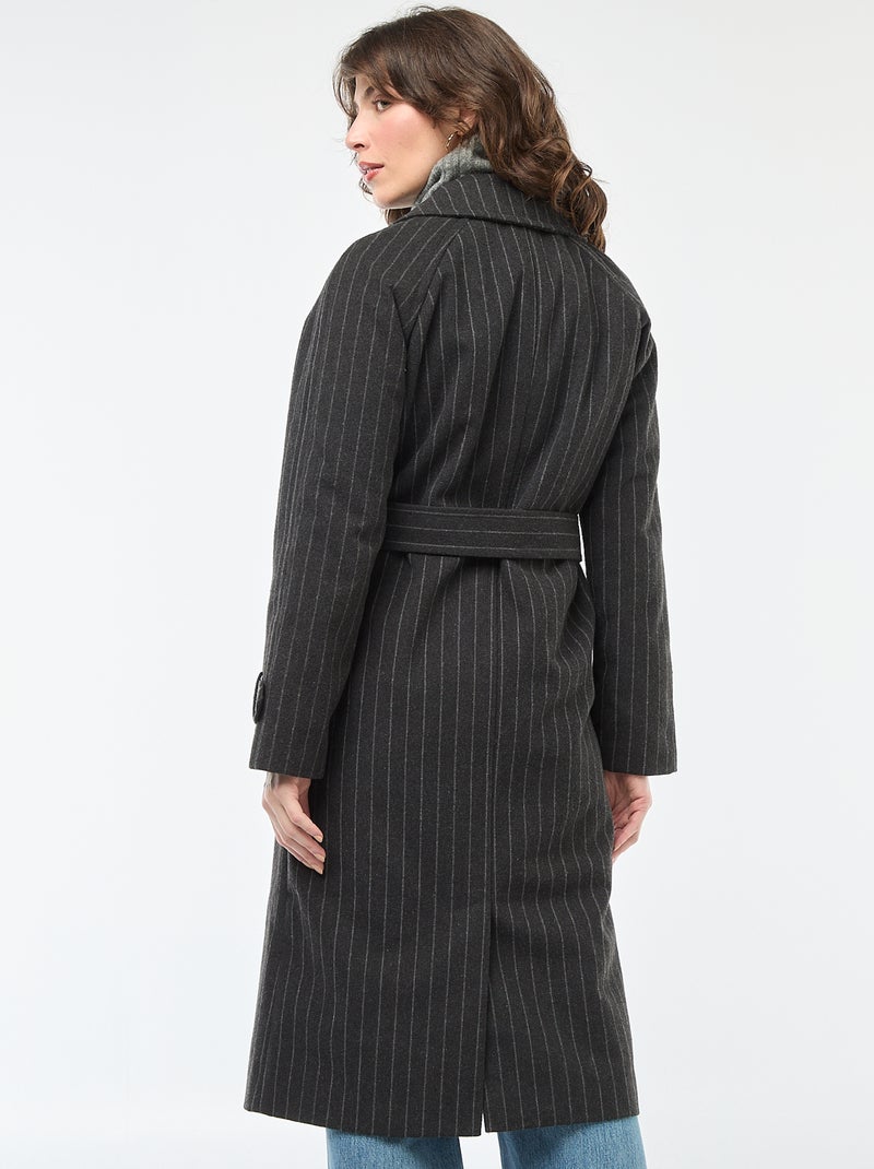 Manteau long chaud à ceinture Gris - Kiabi